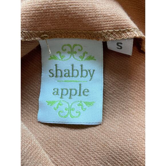Shabby Apple A-Line Dress Satin Waist Bow Ribbon Detail Sz S Tan Cream Whimsical - Picture 2 of 10